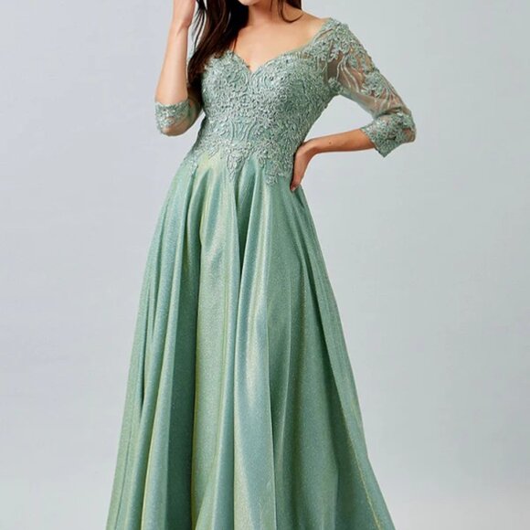 Sage Green formal mother of the bride dress.Half sleeve plus size party evening